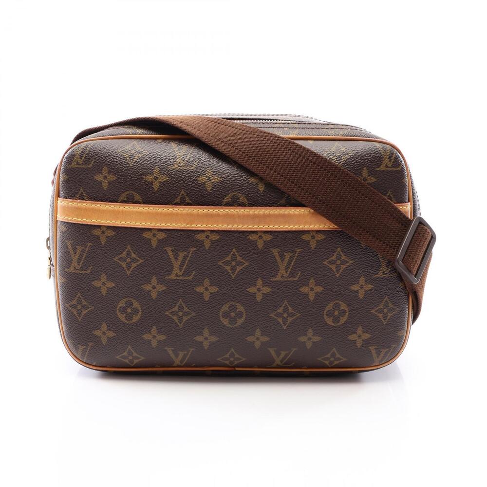 Louis Vuitton Reporter Canvas Leather Monogram Shoulder Bag Brown